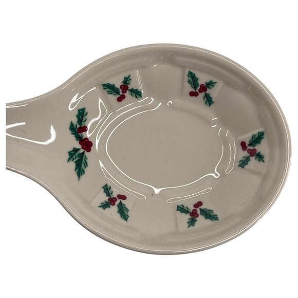 New Longaberger Pottery Traditional Holly Pattern Spoon Rest Original Packaging - Picture 2 of 7